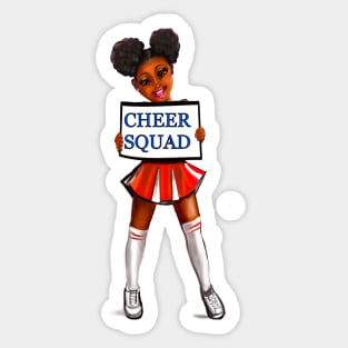 Inspirational motivational affirmation Cheer Squad - anime girl cheerleader with Afro hair in puffs, brown eyes and dark brown skin side profile. Hair love ! Sticker